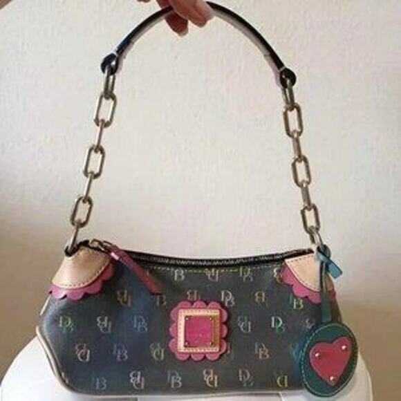 VTG Rare Dooney & Bourke Gray Multicolor Logo Baguette Bag Y2K 90s - Picture 2 of 16